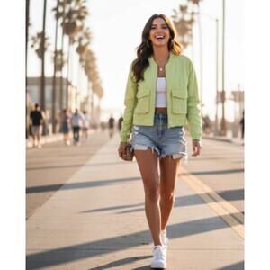 Nicole Miller Lime Green Cropped Jean Jacket Size Medium